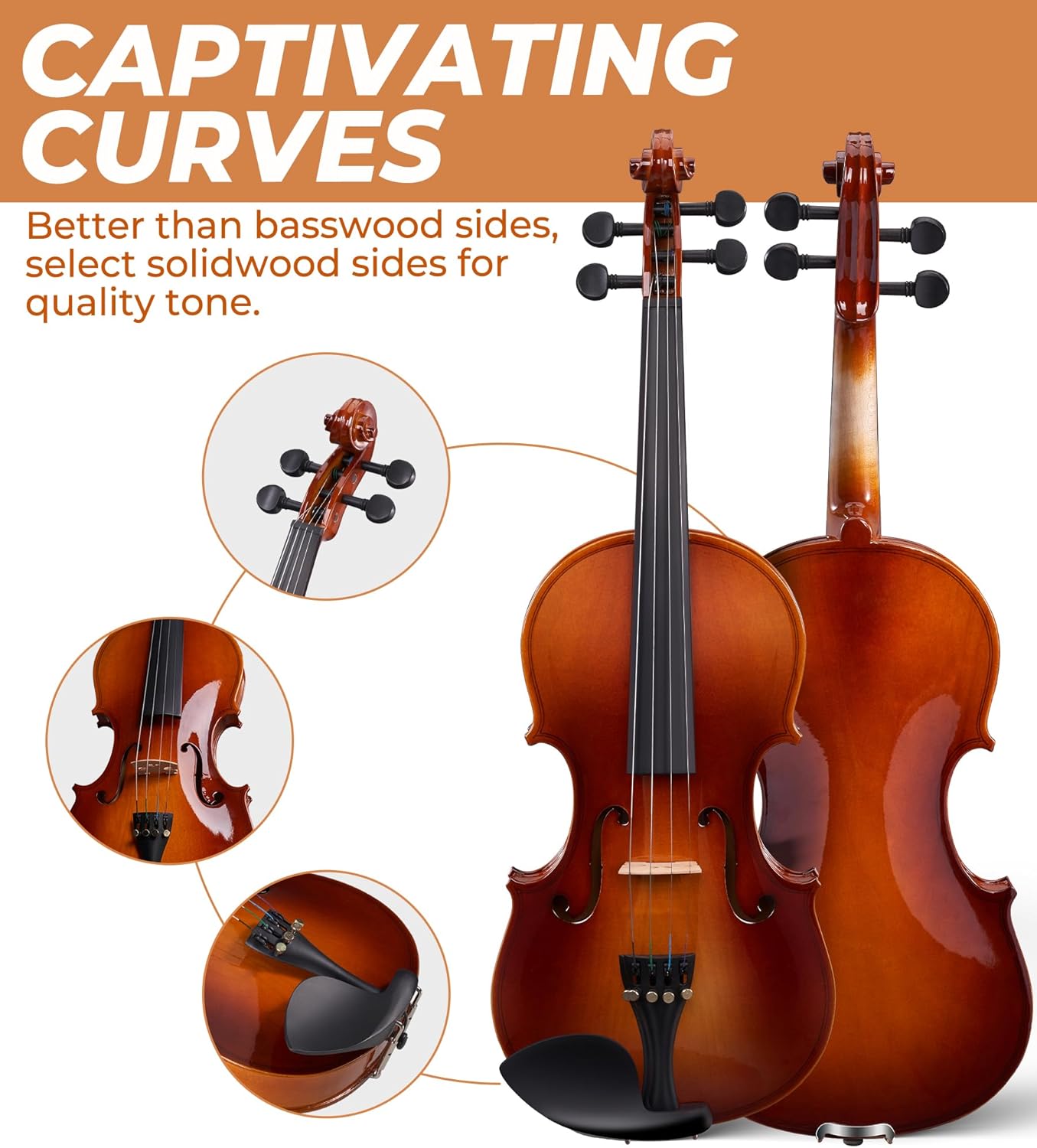 Vangoa Violin 4/4 Full Size Set Fiddle, Handcrafted Starter Acoustic Violins Kit with Solid Wood Side Board, Lightweight Hard Case for Beginners, Teens, Child, Kids Age 12+, Adults, Right Handed