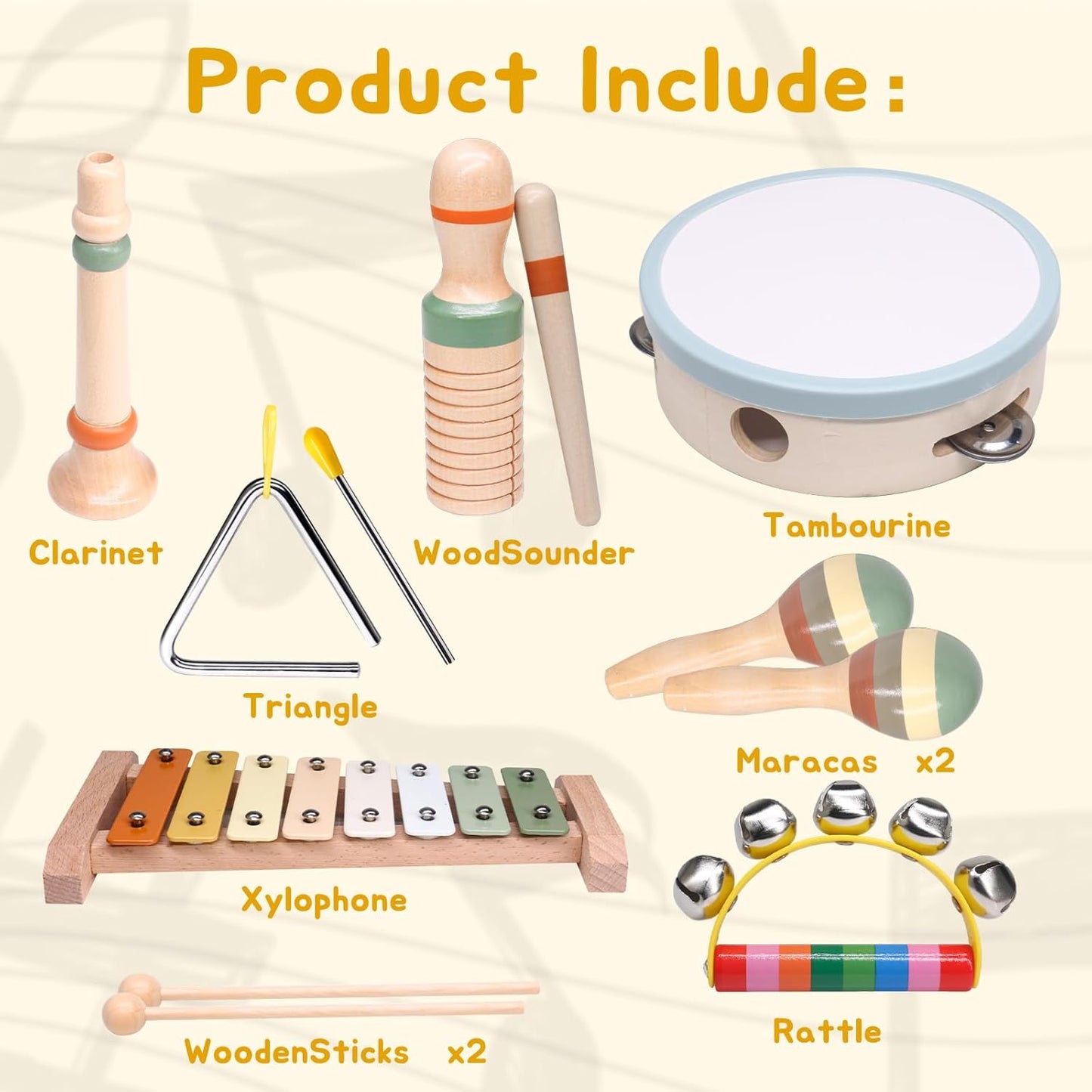 Baby Musical Instruments Set-Montessori Wooden 36 Month Old Baby Musical Toys ,3 4 5 Year Old Baby Girls Boys Birthday Gifts