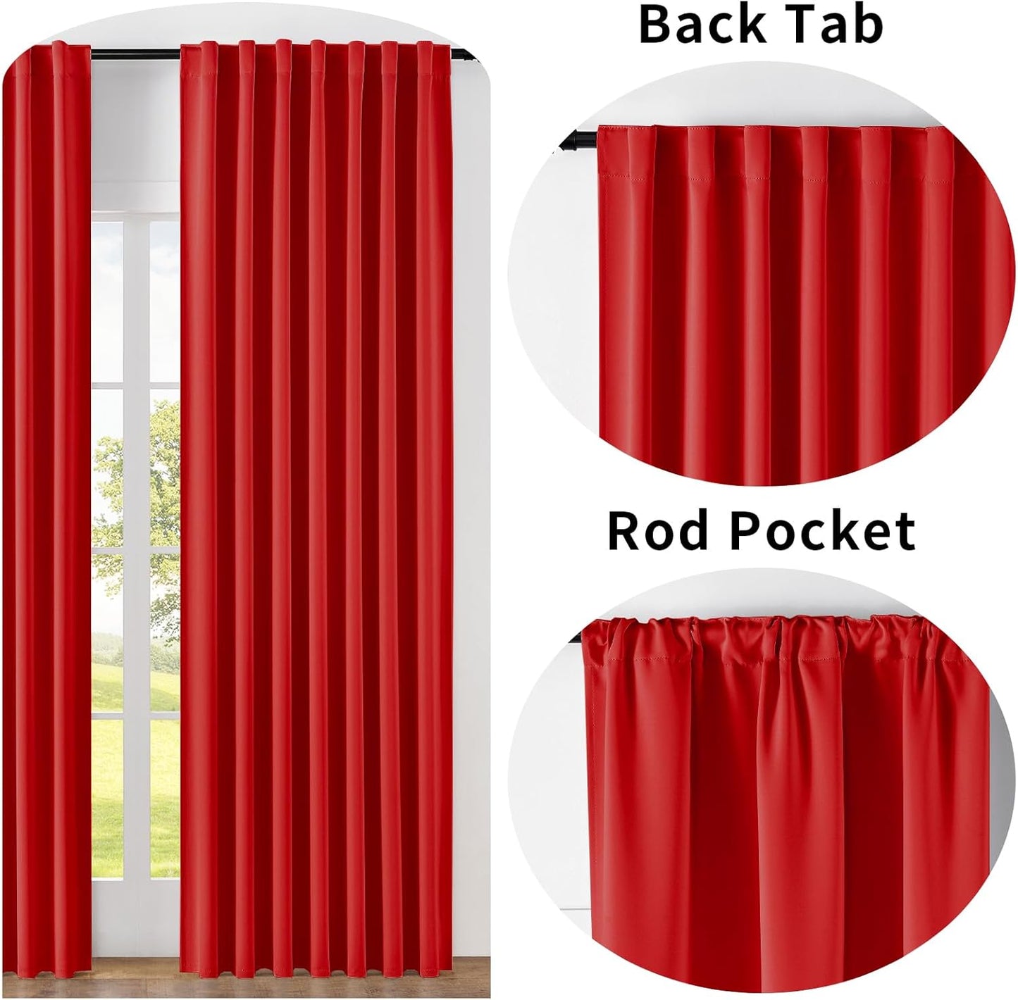 Joydeco Blackout Curtains 96 Inches Long for Bedroom, Thermal Insulated Black Out Curtains 2 Panels Set, Room Darkening Drapes for Living Room Window (W52 x L96 Inch, Red)