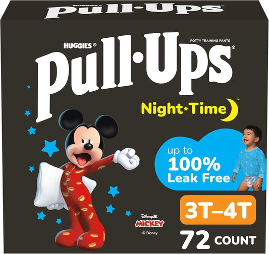 Pull-Ups Boys' Night Time Potty Training Pants, Size 3T-4T Overnight Training Underwear (32-40 lbs), 72 Ct