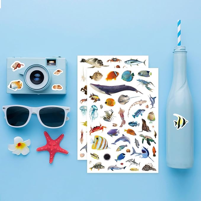 Ocean Animals Stickers 820 Count Sea Animal Fish Shark Stickers Party Favors Gifts Sticky Decor for Scrapbook Calendar Planner Gift Wrap Decor (Ocean)
