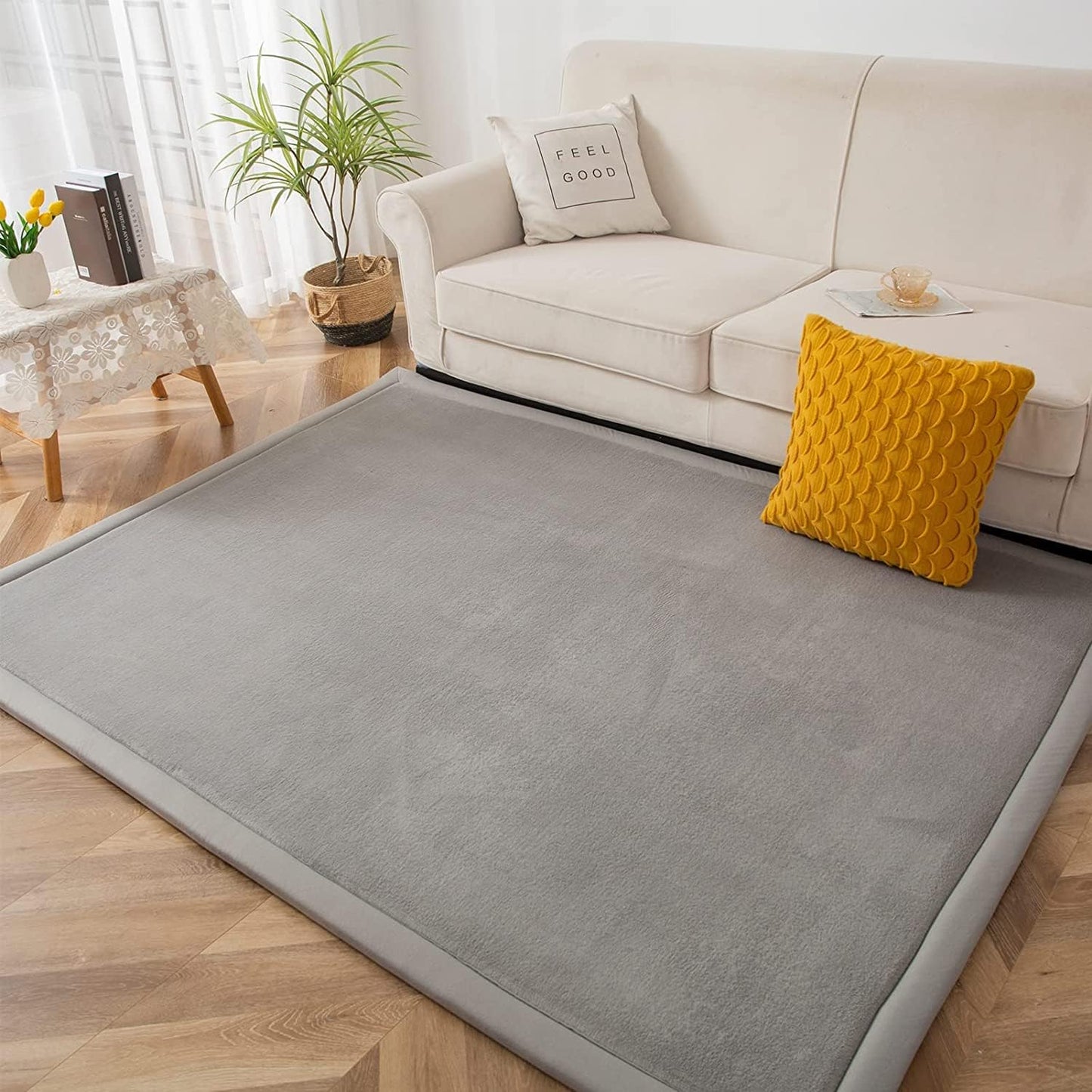 MAXYOYO Baby Play Mat, 1.2" Thick Memory Foam Soft Padded Carpet with Non-Slip Backing, 5x7 ft Japanese Tatami Rug Living Room for Kids, Toddler, Children, Nusery(Grey)