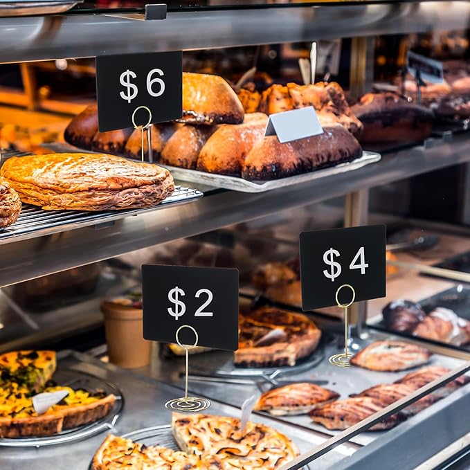 TecUnite 12 Pcs Mini Chalkboard Signs, 4"x3" Small Chalkboard Label with Metal Stand 2 Water Based Chalk for Food Buffet Tabletop Blackboard Sign for Party Bakery(Gold,3.4 x 1.6 in)