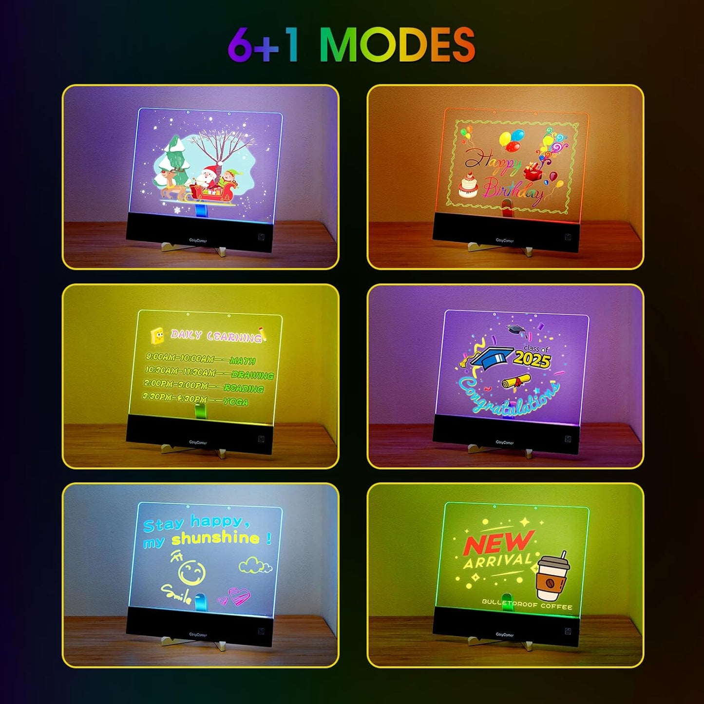 LED Drawing Board for Kids - Doodle Glow Note Board with Colors | Rechargeable Acrylic Dry Erase Board with Light & Touch Switch | 5H Battery, Glow Writing Pad for Toddlers & Artists