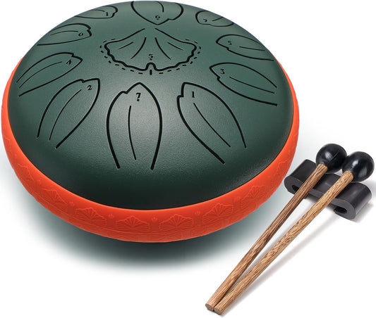 Steel Tongue Drum Percussion, 6 Inch 11 Notes Musical Instruments, Music Gifts for Family Friends (Green)