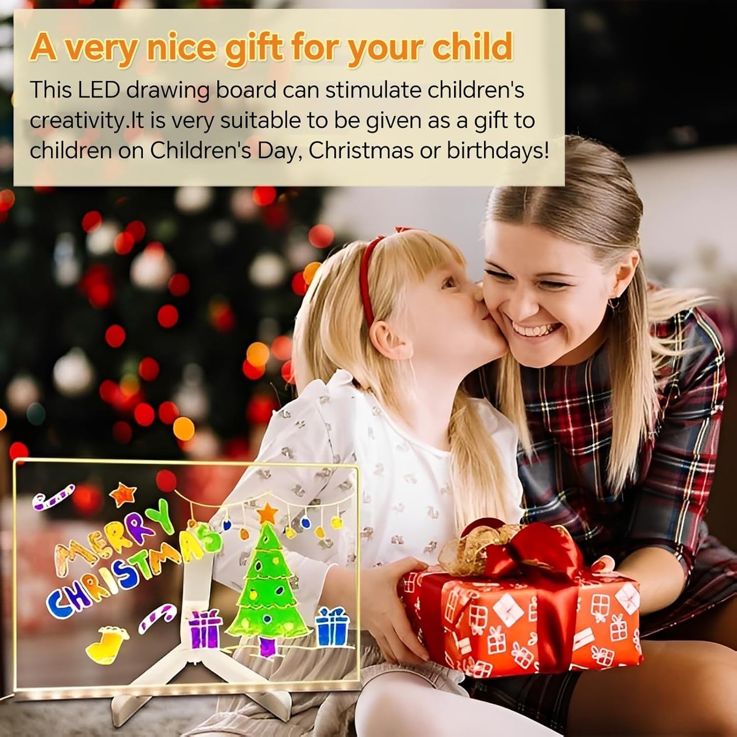 Led Drawing Board, Acrylic Dry Erase Board with Bracket, 15.7" X 11.8" Glow Writing Board, Led Note Board Comes with 7 Drawing Pens and 5 Cartoon Doodle Paper for Office School Home