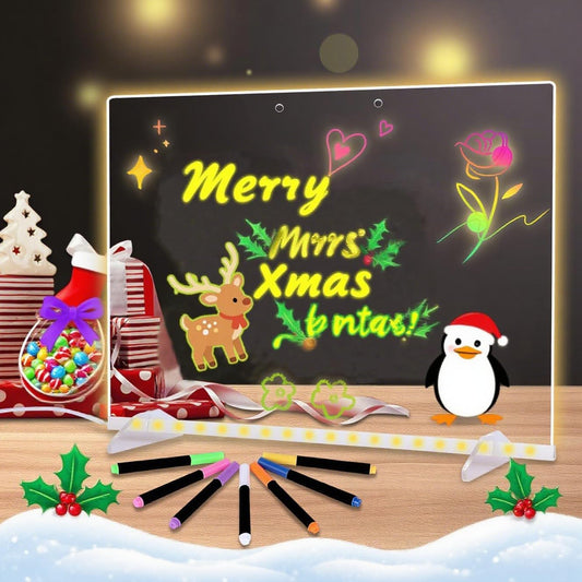 LED Note Board with Colors, 7 Colors Acrylic Message Board with Light, LED Drawing Board Gifts for Kids, Dry Erase Board with Adjustable Stand for Office School Home Decor (7.87 * 7.87 in)