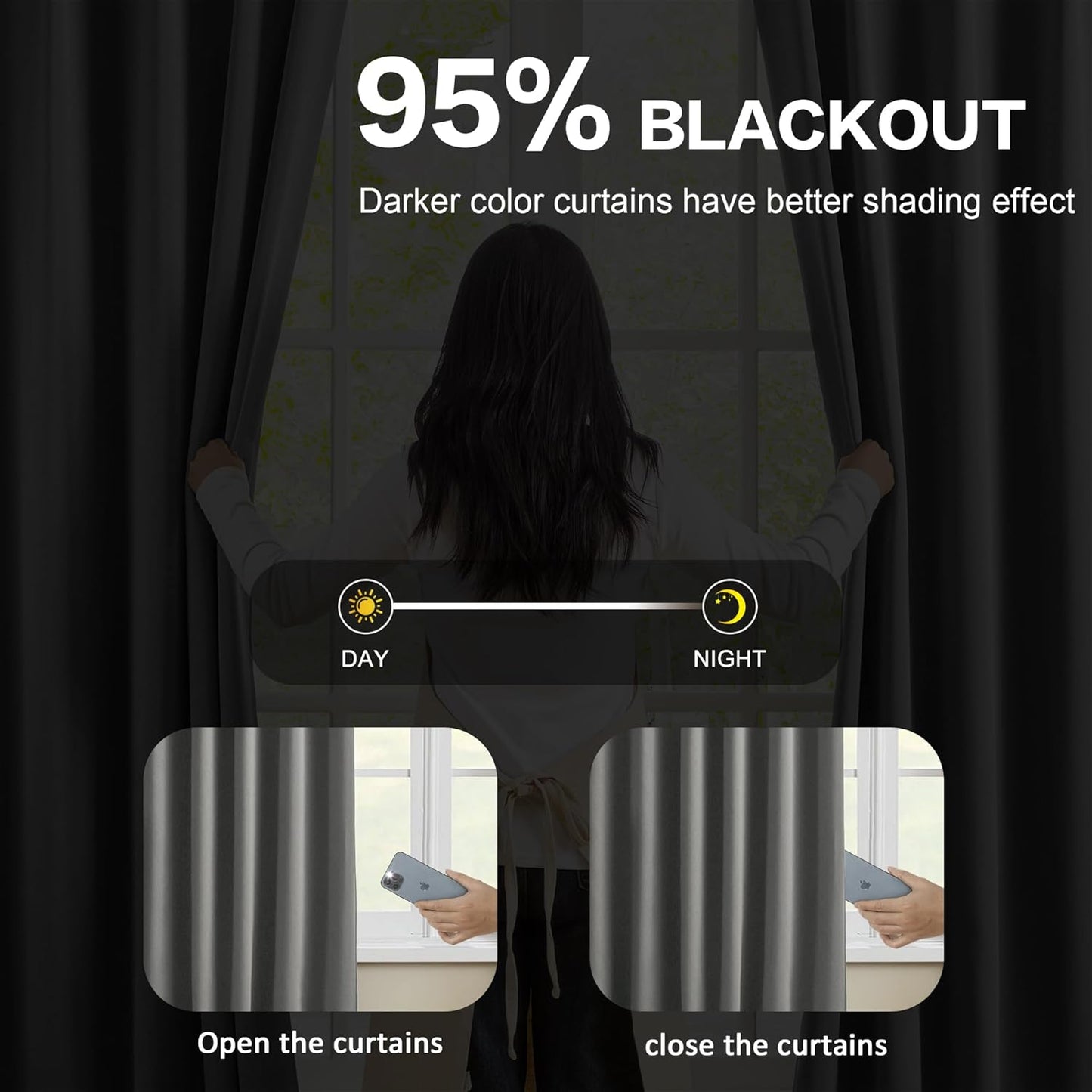 KEQIAOSUOCAI Extra Wide Blackout Curtains 90 Inches Long, Pinch Pleated Curtains for Sliding Door/French Door Room Divider Panels for Living Room 100 Inch Width 100x90 Grey