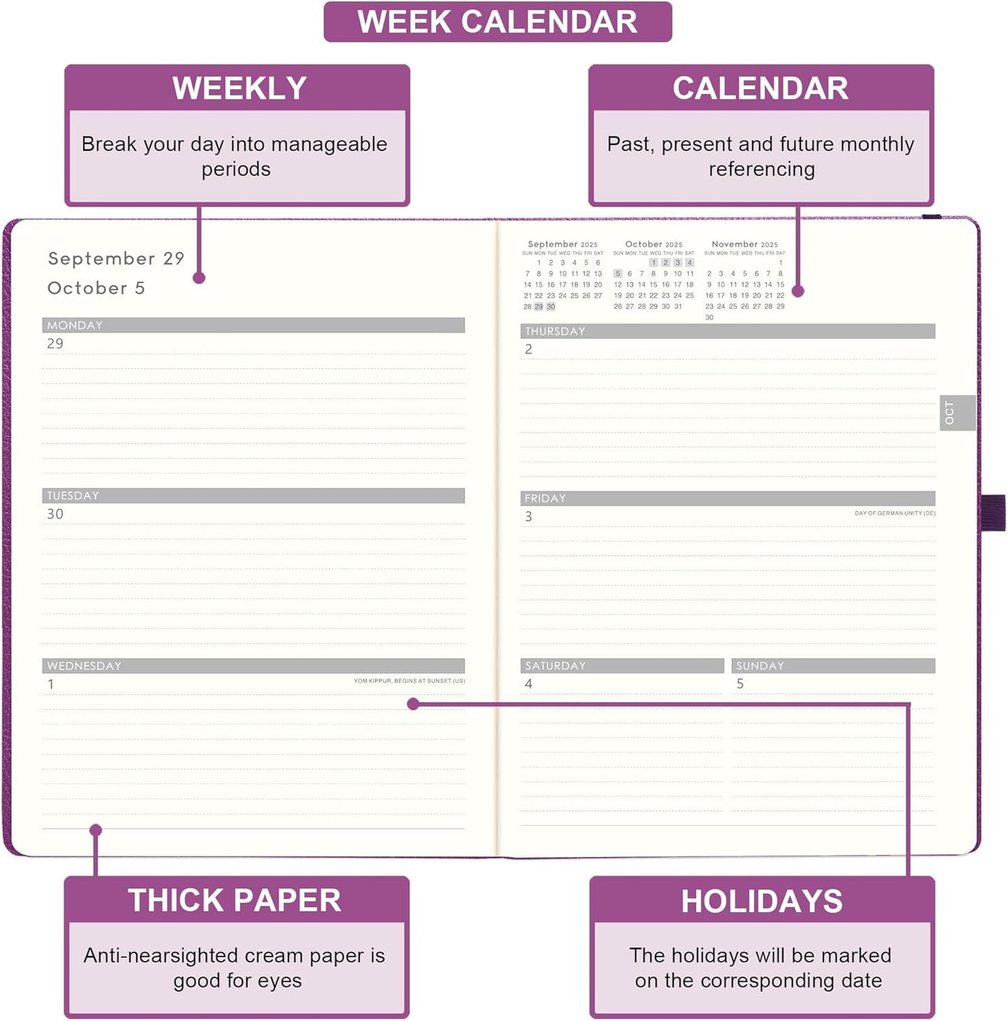 Planner 2025-2026 - JUL 2025 - JUN 2026, Academic Planners 2025-2026, Weekly and Monthly planner, 8.5" x 11", Leather Cover Planners with Thick Paper, Back Pocket with Notes Pages, Purple
