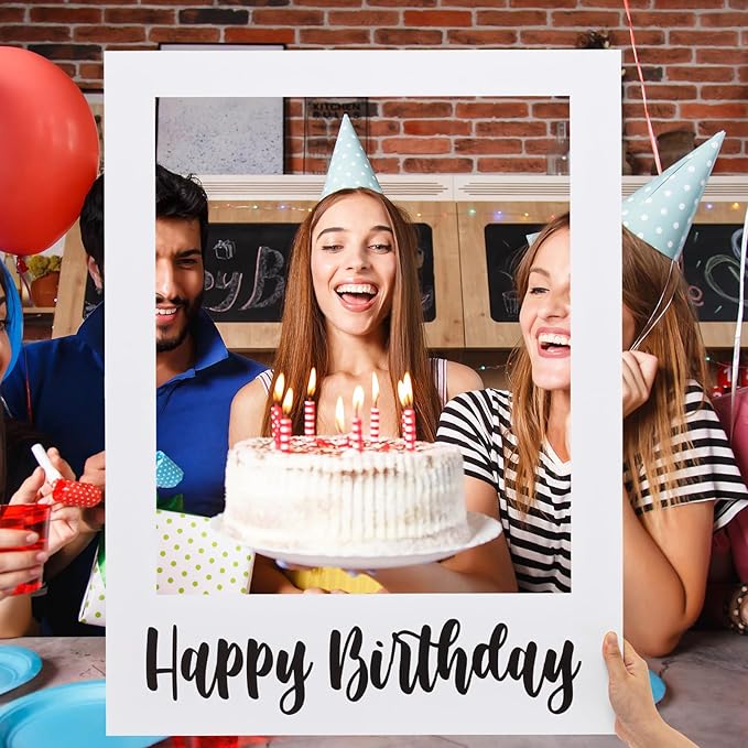 32 x 24 Inch Large Photo Booth Props Picture Frame Happy Birthday Party Frame DIY Cutouts Photo Booth Props Selfie for Party Supplies Favors(White Blank,Happy Birthday)
