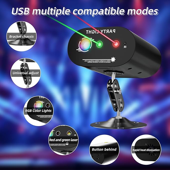 DJ Disco Ball Party Lights with Sound-Activated Remote, Durable ABS RGB LED Strobe Stage Lighting, Light Projector for Xmas/Rave/Club/Bar/Home Room Decoration, Gift for Birthday and Fetivals