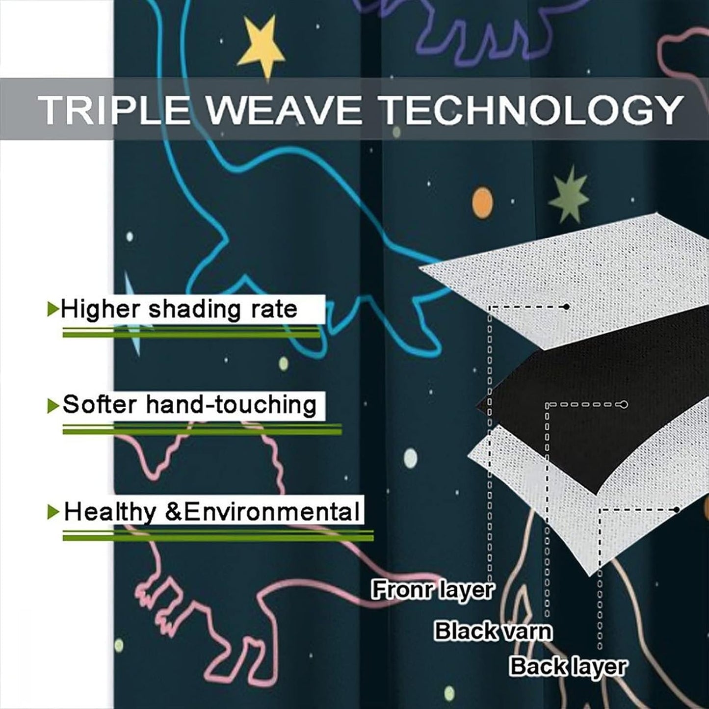 Cartoon Colorful Dinosaur Curtains for Kids Boys Girls Home Decor, Astronaut Funny Outer Space Star Blackout Rod Pocket Window Drapes for Bedroom Living Room W21xL63in 2 Panels