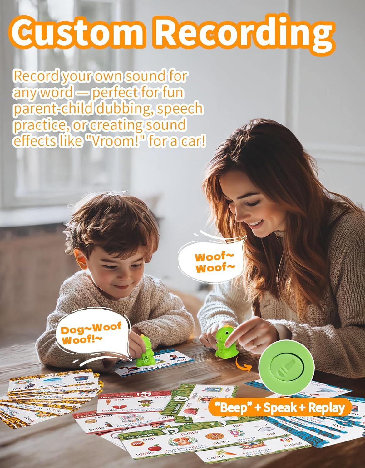 Interactive Dinosaur Talking Pen for Kids – Montessori Reading Toy with Phonics Flash Cards for Toddlers Ages 1-6, Speech Therapy & Autism Sensory Gift (Green, Phonics)