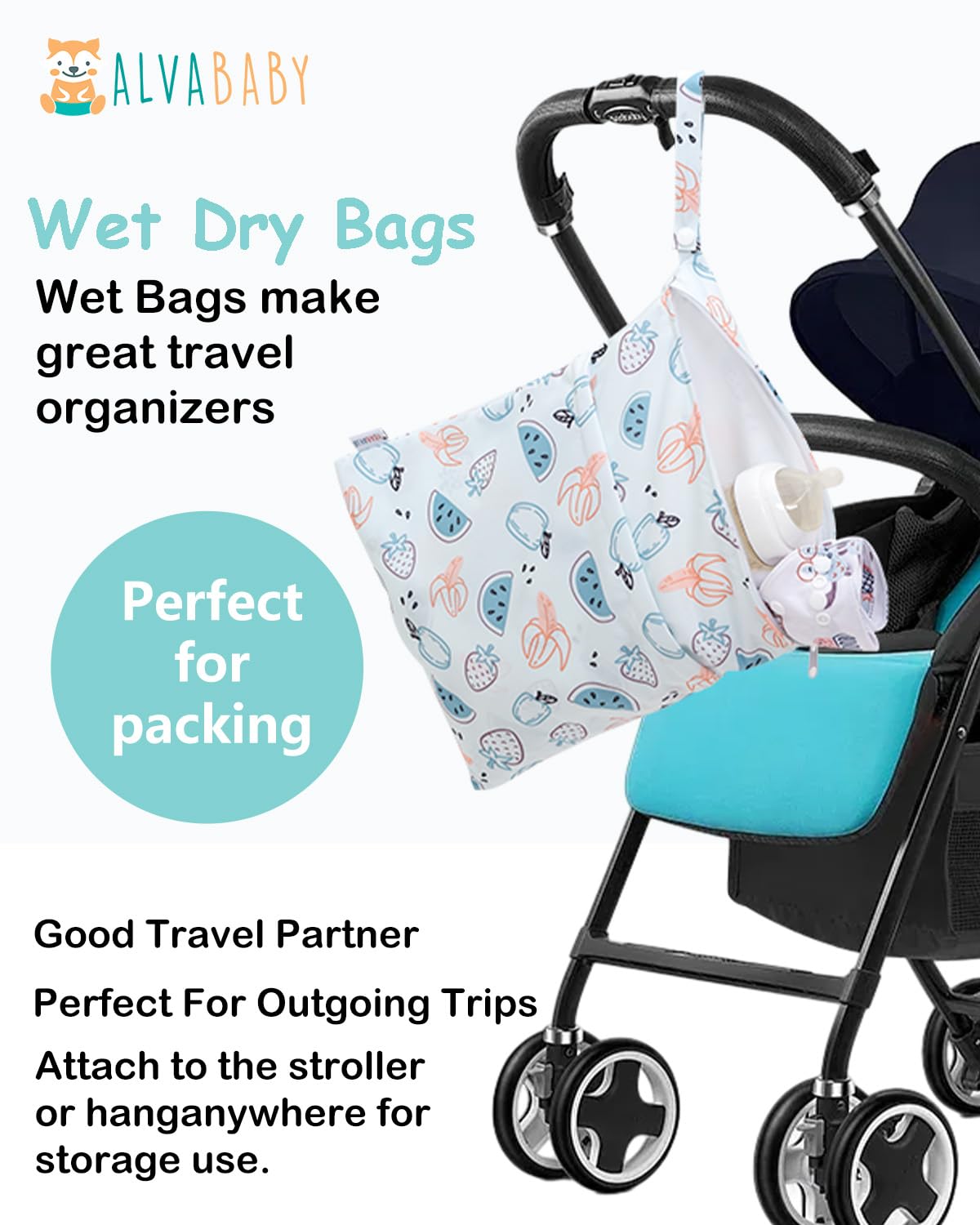 ALVABABY 3 Cloth Diaper Wet Dry Bags Waterproof Reusable with Two Zippered Pockets Travel Beach Pool Daycare Soiled Baby Items Yoga Gym Bag for Swimsuits or Wet Clothes Small Medium Large 3L-ZM29