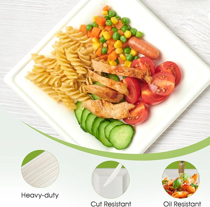 ECOLipak 150 Piecs Square Paper Plates, 8-inch Compostable Disposable Plates, Eco-friendly Heavy Duty Biodegradable Sugarcane Plates for Party Dinner Birthday