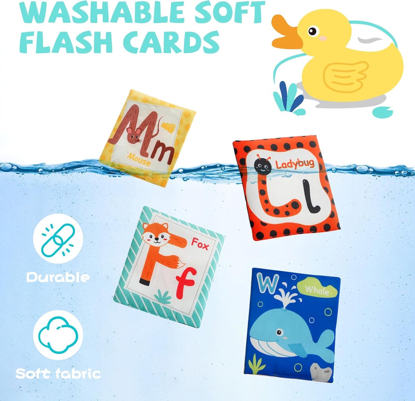 Jollybaby Soft High Contrast ABC Alphabet/Letters Flash Cards for Baby 0-3-6-9-12-18 Month, Reusable Cloth Fabric Curious Flashcards for 1 Years Old