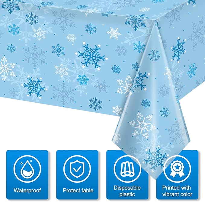 6 Pieces Christmas Snowflake Party Tablecloth Decorations,Plastic Ice Blue and White Winter Wonderland Table Cover for Winter Christmas Birthday Holiday Party Decorations and Supplies,54x108 inch…