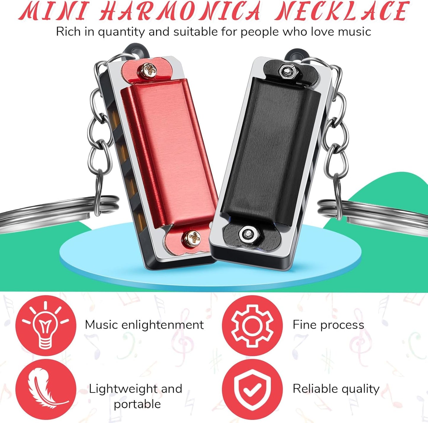 Ecally 32 Pcs Mini Harmonica Keychain for Kids Operation Christmas Favors Portable Wind Instruments 4 Holes 8 Tunes Harmonica Music Party Favors Cute Music Keychain Accessory (Classic Color)