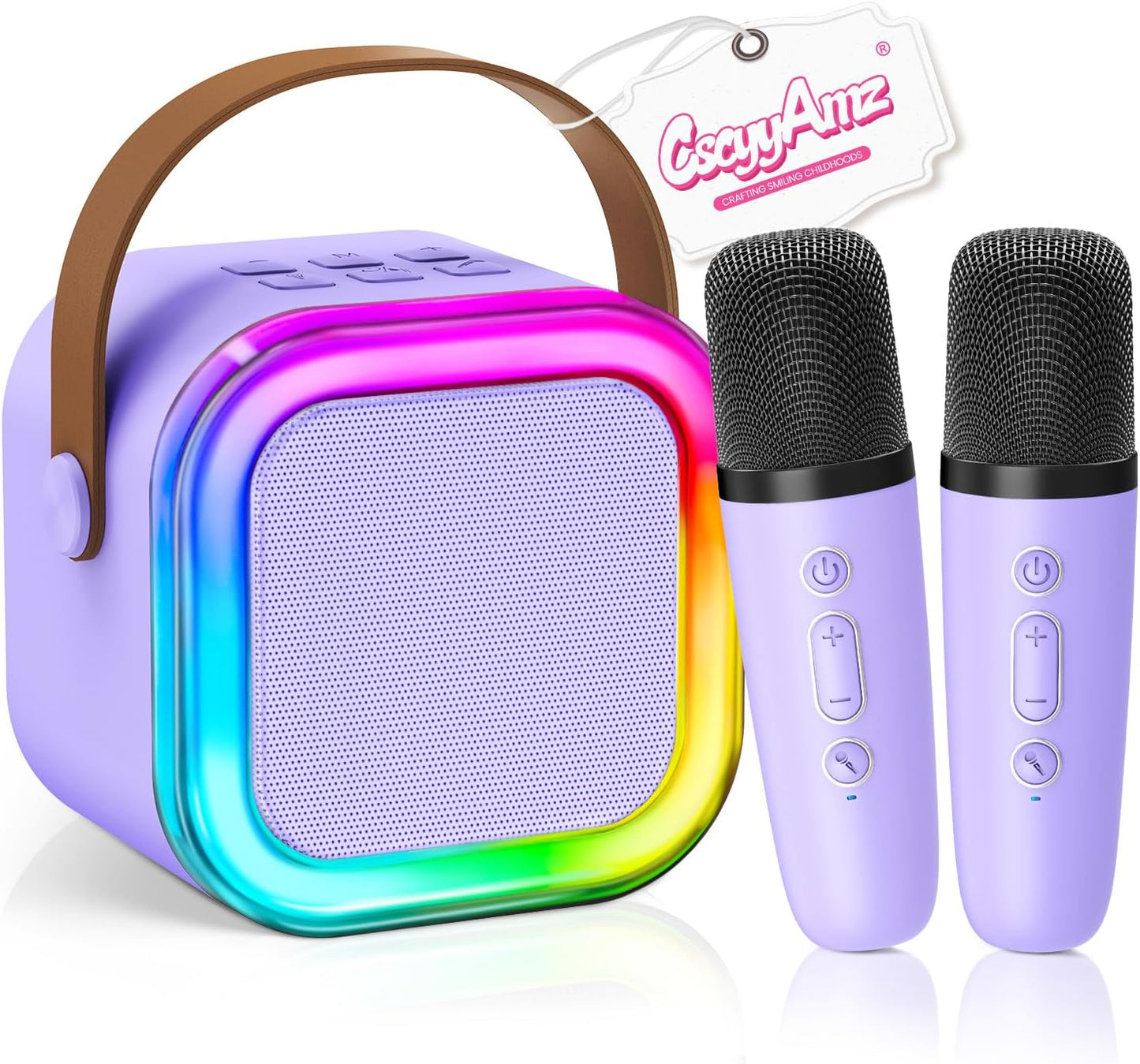 【2025 Newest】 Mini Karaoke Machine for Kids Girls & Boys - Portable Bluetooth Speaker with 2 Wireless Microphones - Kids Birthday Gifts for Ages 4-10 - Kids' Instrument Accessories - Purple