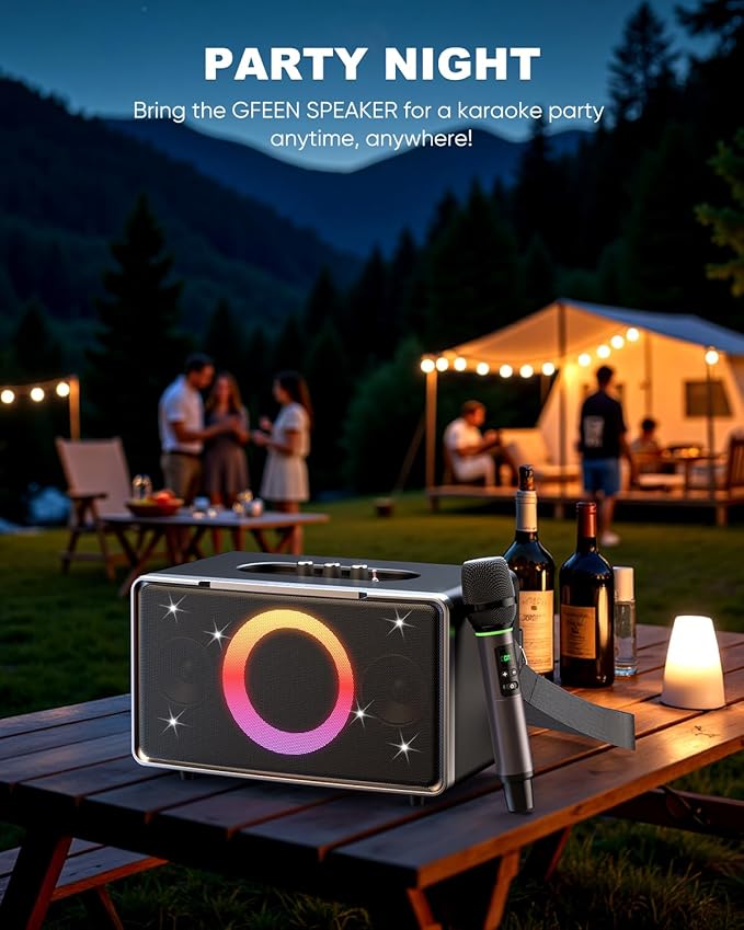 GFEEN Portable Bluetooth Speaker: 200W Peak, Deep Bass, 15H Playtime, Large Party Wireless Speakers, Powerful Loud Sound, Light Show, Fast Charging for Outdoor, Backyard, Home(Silver with 1Mic)