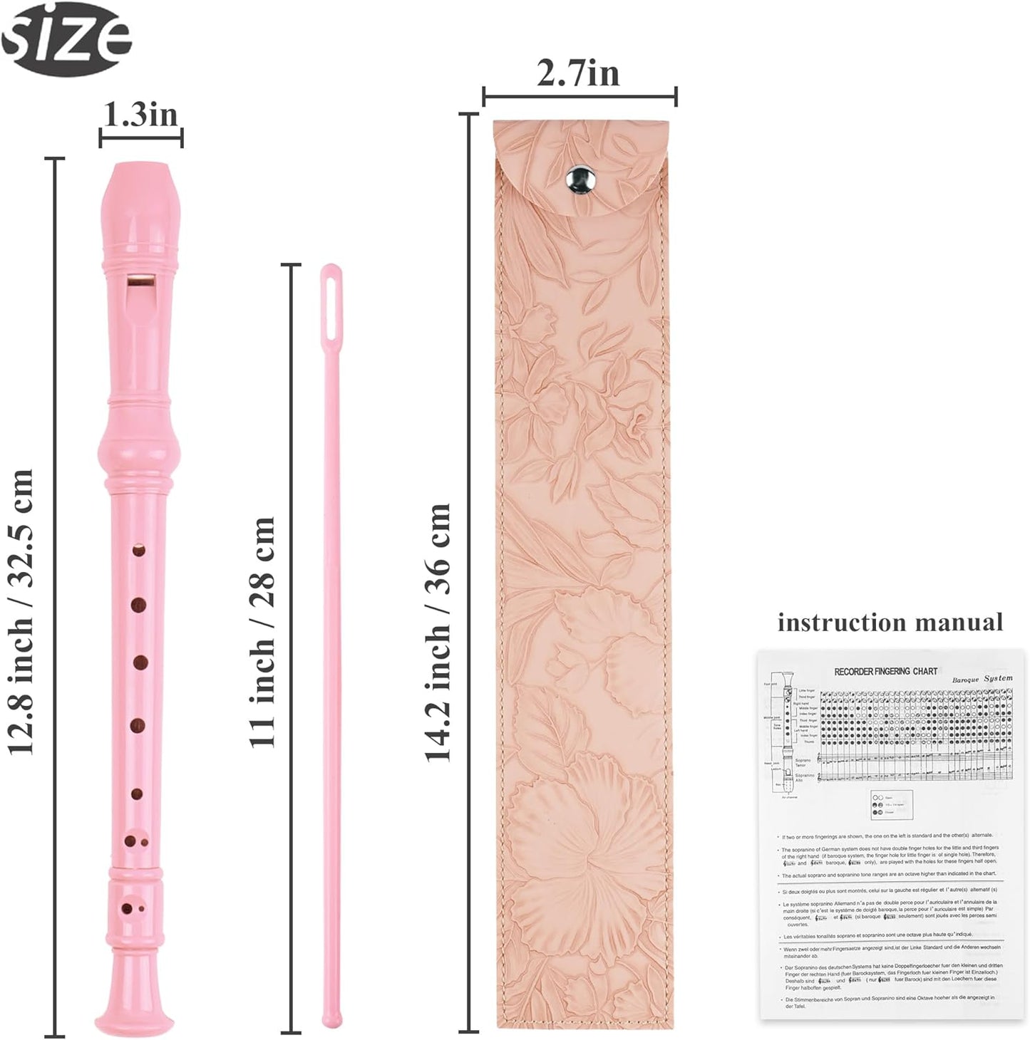 Recorder Instrument for Beginner Kids Adults,8-Hole Soprano Descant Recorder Music Flute with with Cleaning Rod & Leather Case For School Student Home Entertainment(2-Carved Pink)