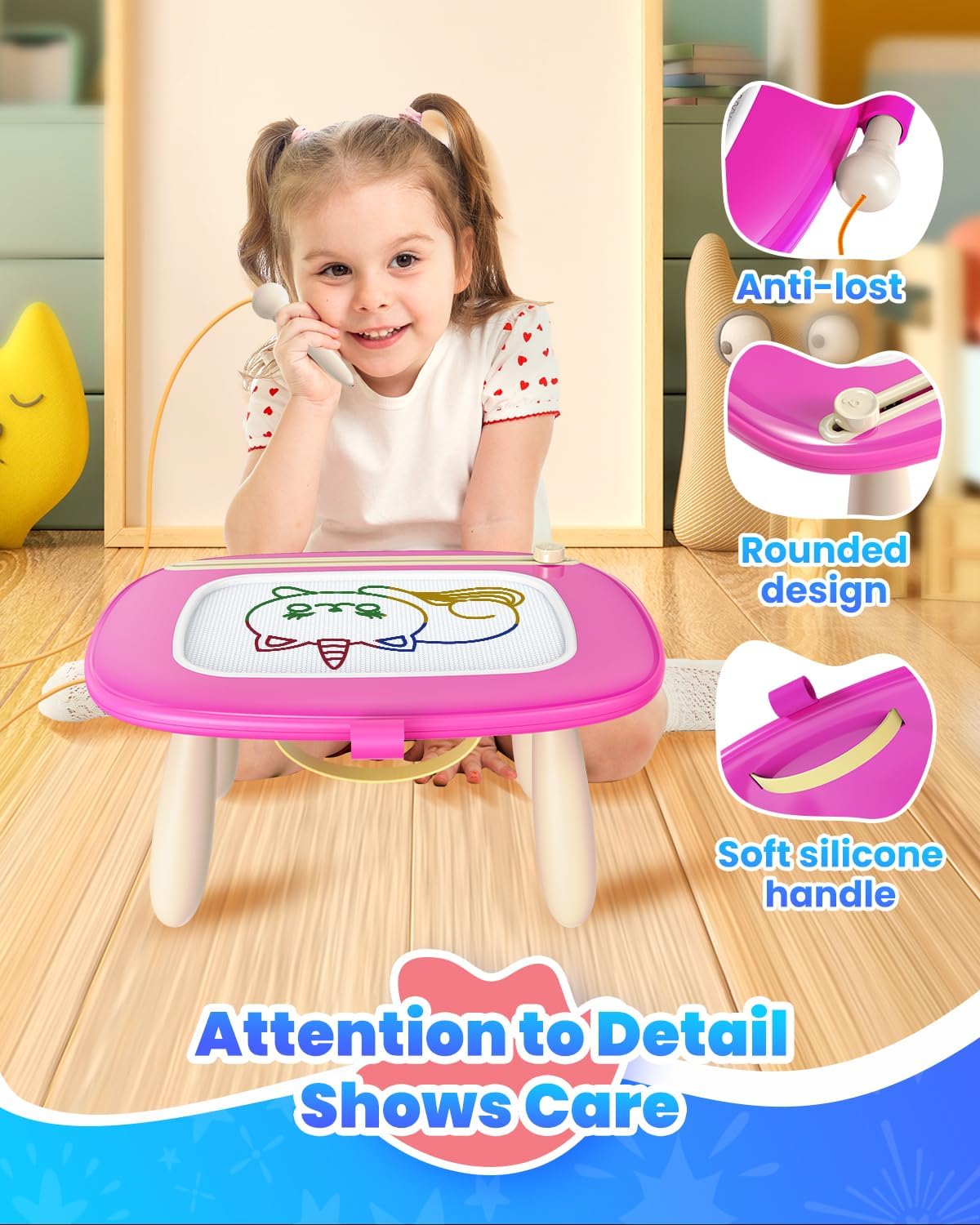 Magnetic Drawing Board, Toddler Girl Toy for 1-2 Year Old, Doodle Board Pad Learning and Educational Kids Toy for 1 2 3 Year Old Baby Girl Birthday Deep Pink