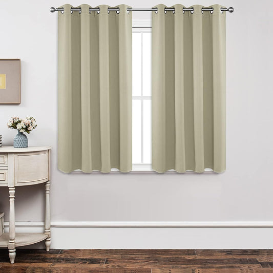 Joydeco Blackout Curtains 54 Inch Length 2 Panels Set, Thermal Insulated Long Curtains& Drapes 2 Burg, Room Darkening Grommet Drapes for Living Room Bedroom Window (W52 x L54 Inch, Light Beige)