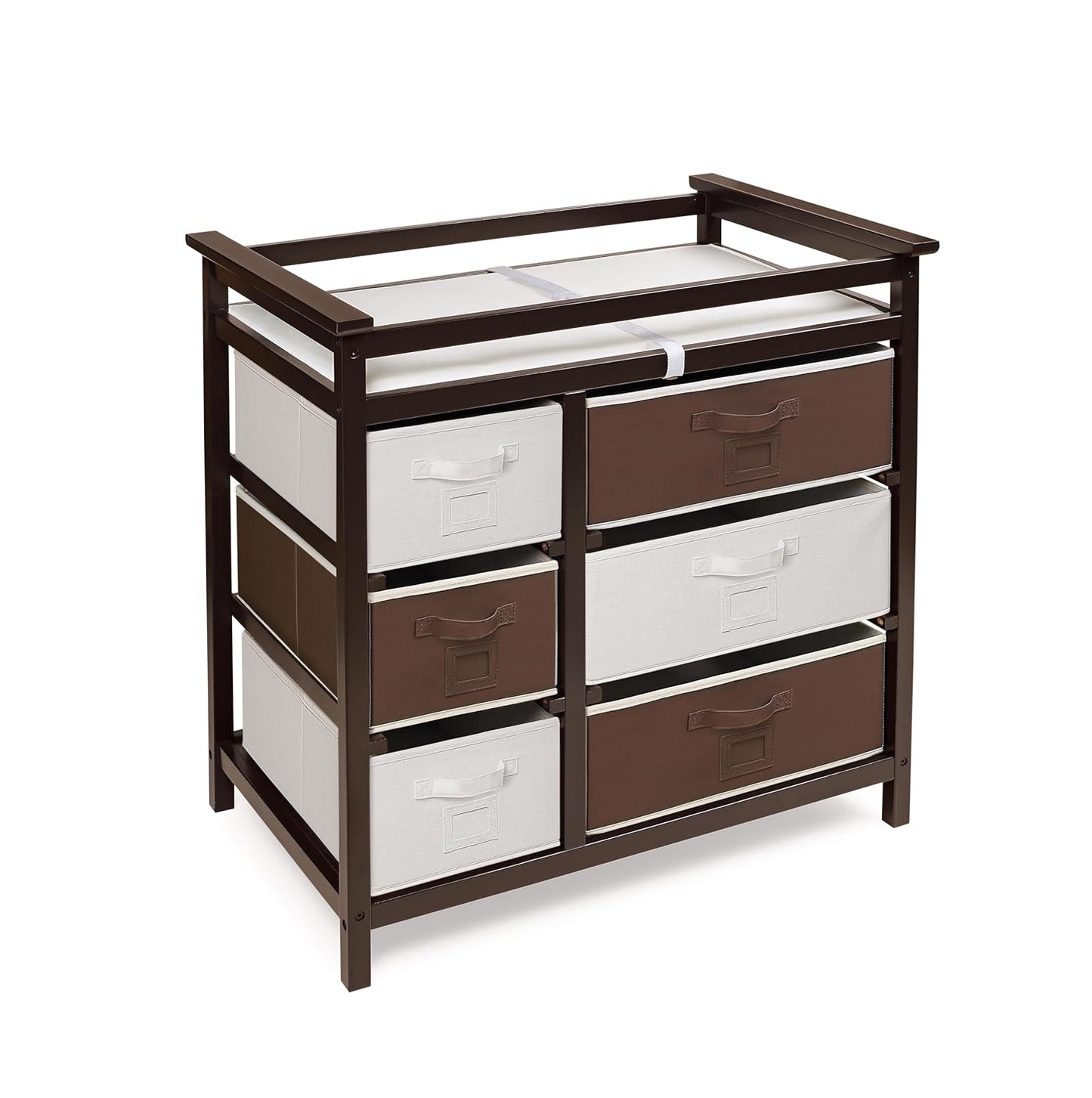 Badger Basket Modern Baby Changing Table with 6 Storage Drawers and Pad, Diaper Change Station - Espresso