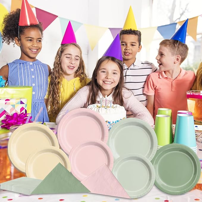 CMUSKO Pink and Green Birthday Decorations-60Pcs Dusty Pink Sage Green Plates & Napkins Kit for Baby Shower, Bridal Shower, Wedding