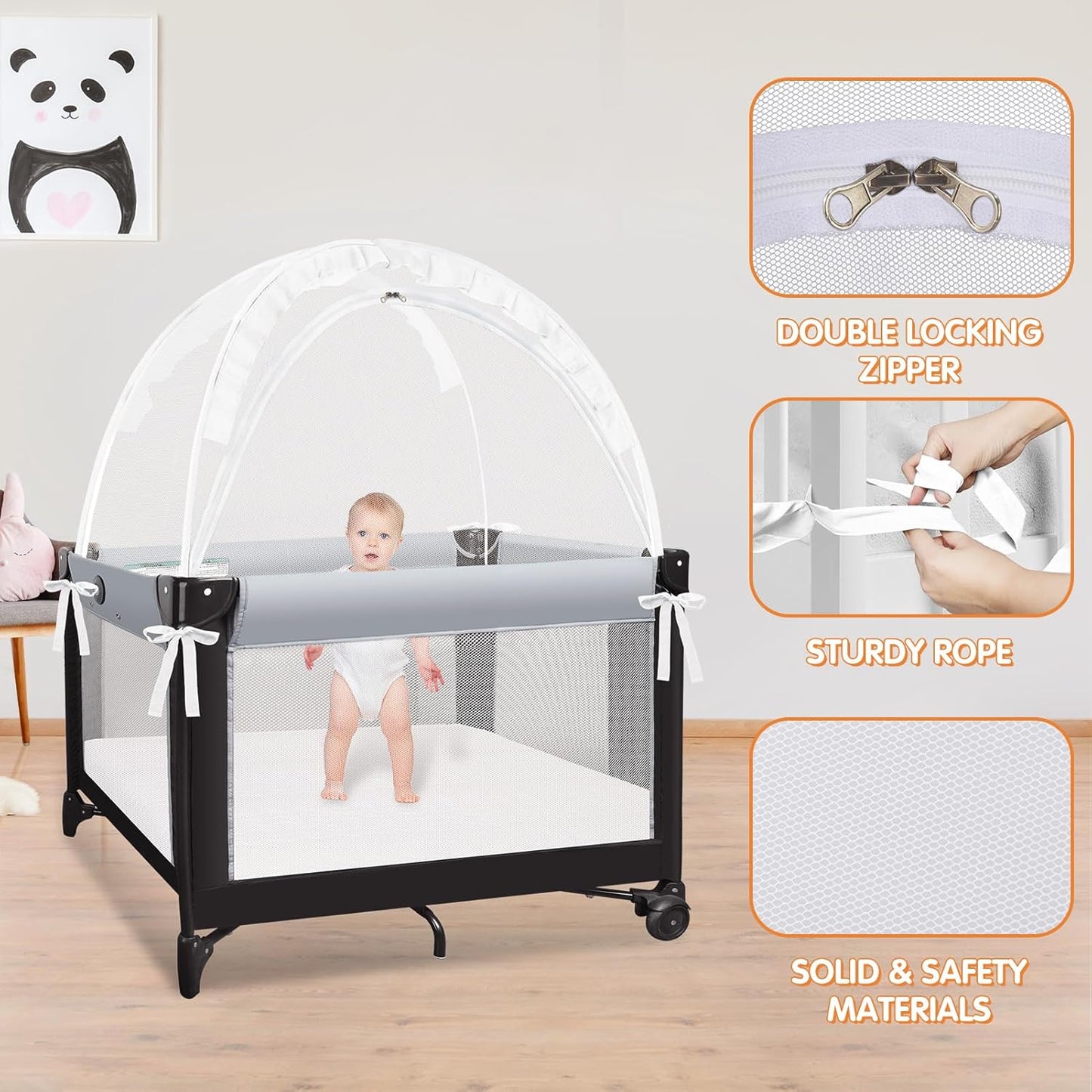 Pack N Play Tent - Mini Crib Tent to Keep Baby from Climbing Out - Crib Net to Keep Baby in - Pop Up Breathable Cribs Cover - Canopy with Upgrade Strong Mesh and Durable Zipper (White, Small)