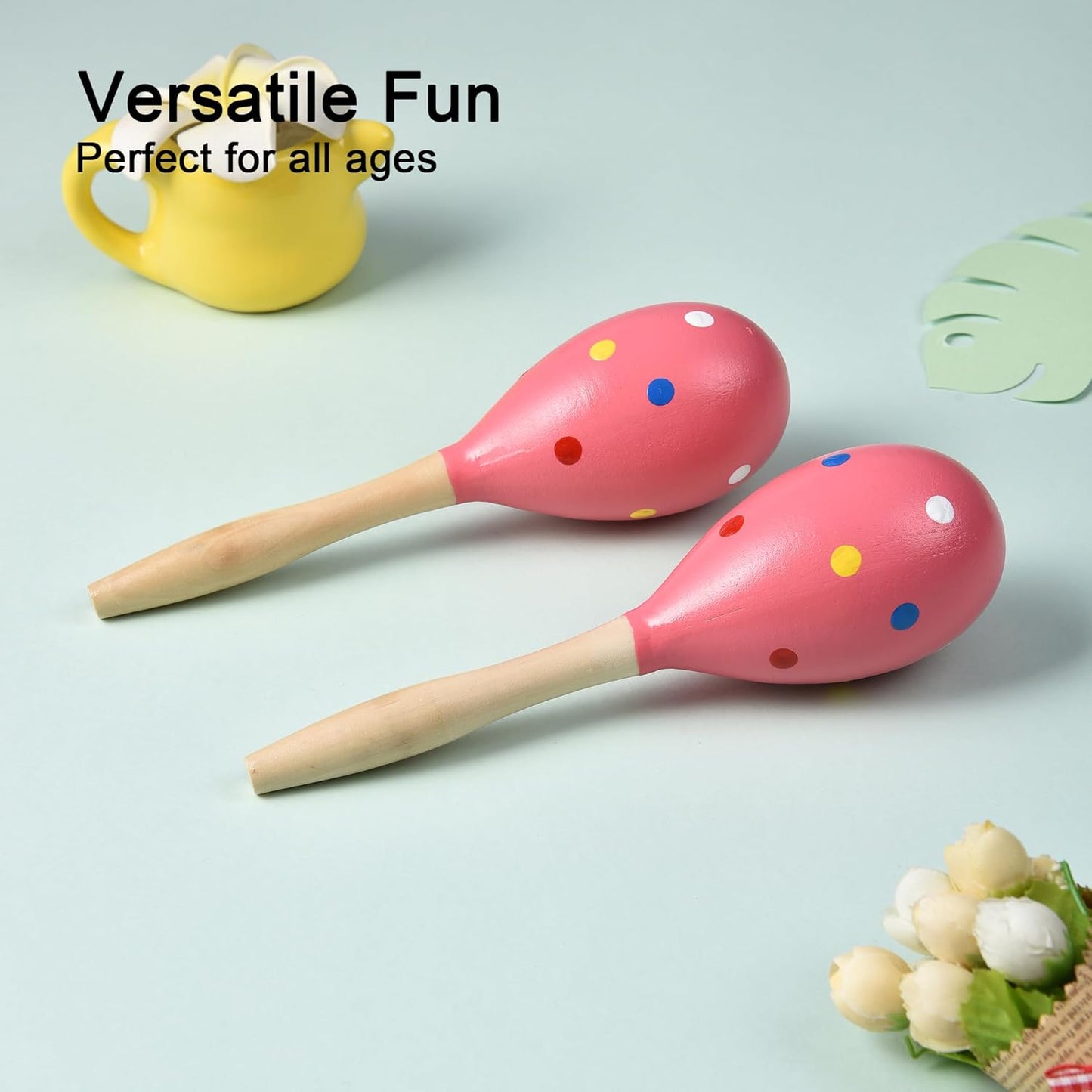 Maracas for Adults Kids Babies, Wooden Maracas Shaker Musical Instrument, Pink