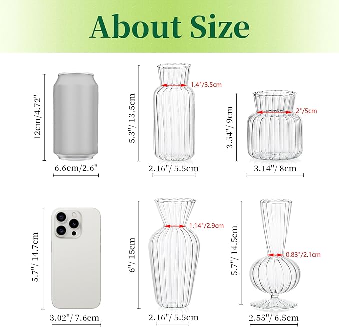 Mini Glass Vases for Centerpieces - Hewory Clear Small Bud Vases in Bulk, Cute Flower Vases Set for Wedding, Home Decoration, Table Decor (Clear, 8)