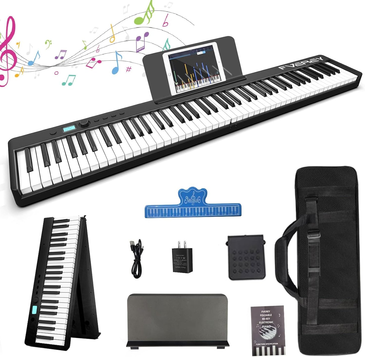 FVEREY Portable Folding Piano Keyboard,Semi-Weighted Folding Digital Piano 88 Key, Full Size Keyboard Electric Piano with Sustain Pedal, Handbag, Bluetooth, USB MIDI for Beginner, Adult