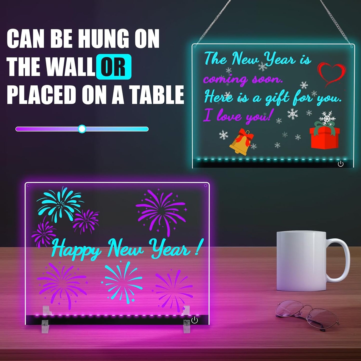 Doodle Glow, LED Note Board with Colors, 14.1"x10.9" Arvana Acrylic Dry Erase Board, 16M-Color LED Light-Up Memo Board w/Music Sync, APP & Remote, Stand & 7 Markers, Neon Glow Display (Black)