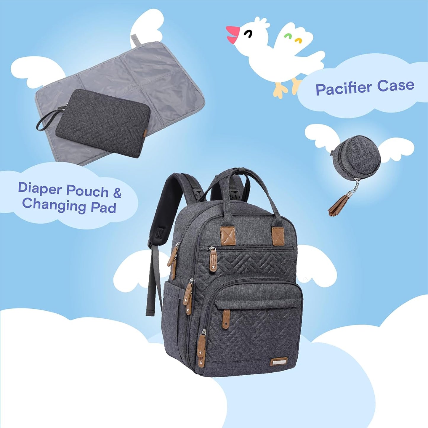 iniuniu Diaper Bag Backpack, 4 in 1 kit Large Unisex Baby Bags for Boys Girls, Waterproof Travel Back Pack with Diaper Pouch