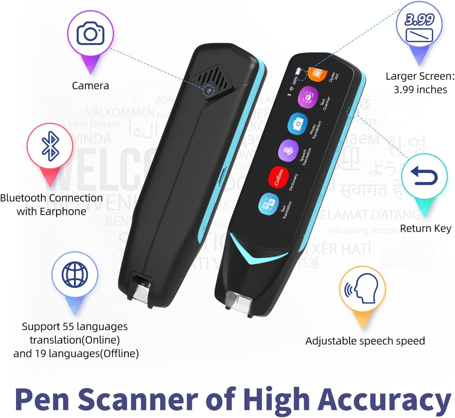 Reading Pen for Dyslexia,NEWYES Scan Reader Pen 4 Text to Speech Device Translator Pen, Photo Translation OCR 16GB Bluetooth Pen Scanner for Students Adults (AS1505)