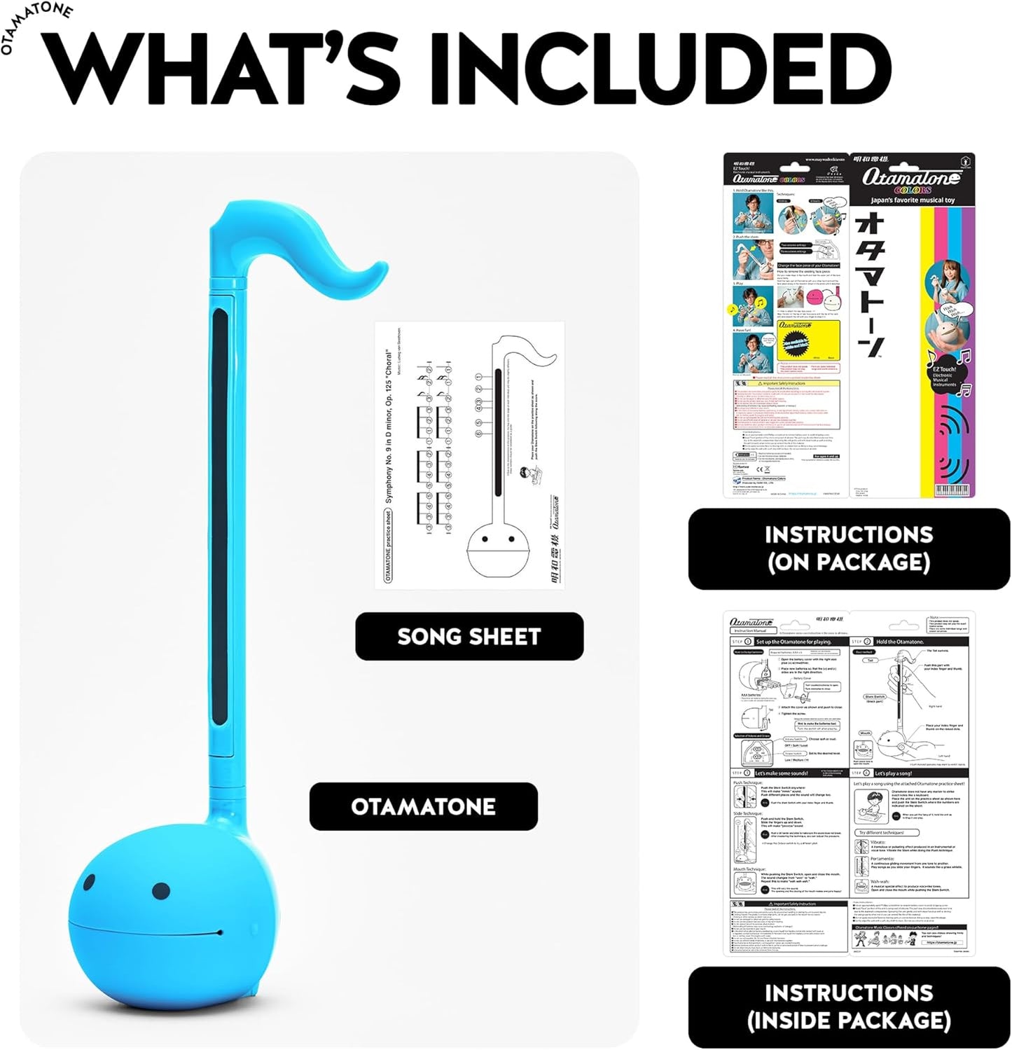 Otamatone Japanese Electronic Musical Instrument Portable Music Synthesizer from Japan by Maywa Denki Educational Fun Gift for Children, Teens & Adults - Black White Blue Set