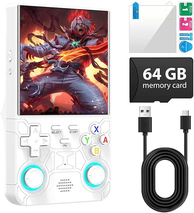 2025 New Upgrade R36ULTRA Retro Handheld Game Console with 64G Built-in 21000+ Classic Games,Portable Hand Held Open Source Linux System 4.0-in 4k HD IPS Screen Video Player (White)