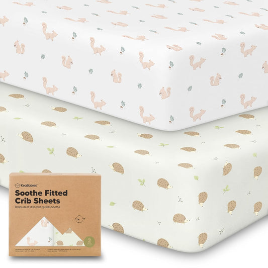 KeaBabies 2-Pack Organic Crib Sheets for Boys, Girls - 52x28 Fitted Crib Mattress Sheet Neutral, Breathable Jersey Cotton Cover for Baby Bed, Toddler Mattress, Soft & Cute Prints (Nibbles/Bruce)
