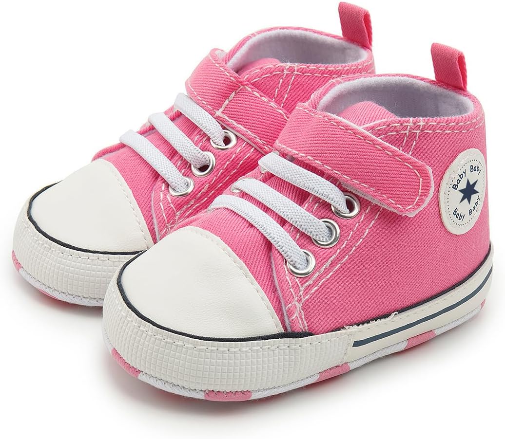 Unisex Baby Girls Boys Canvas High-top Shoes, Newborn Infant Anti-Slip Soft Sole Frist Walking Breathable Sneakers