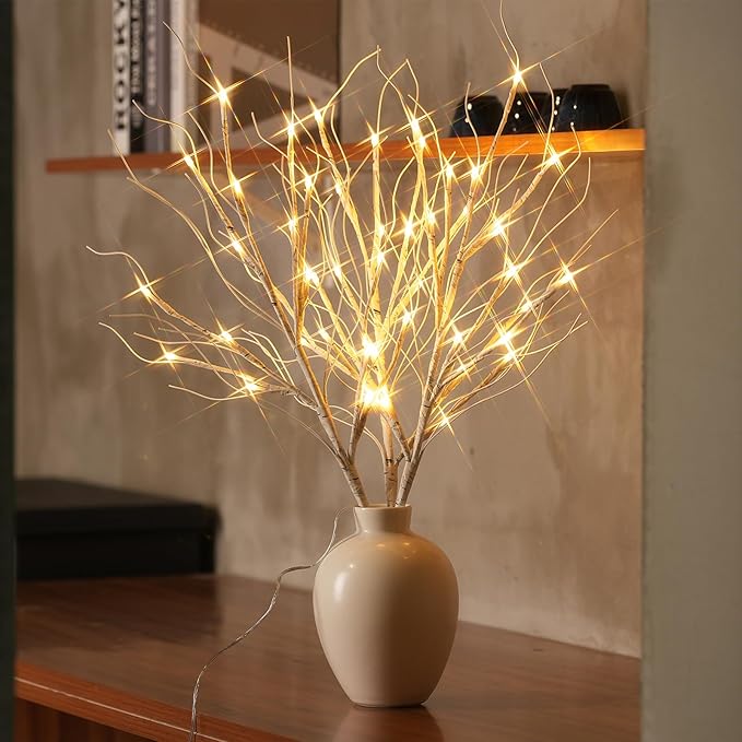 Lighted Artificial Birch Branch Tree Fairy Lights Holiday Decor,3PK 19.7in 48 LED;USB Powered,Warm White Branch with Lights for Christmas Holiday Wedding Party Decoration,Timer