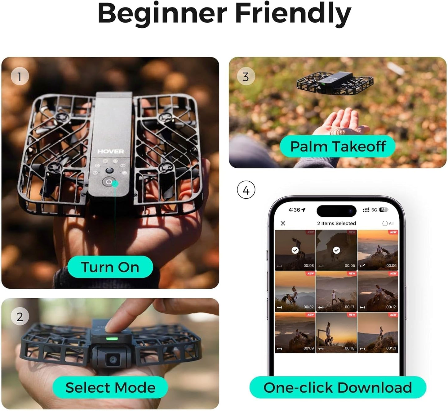 X1 Drone with Camera, Self-Flying Camera Drone with Follow Me Mode, Foldable Mini Drone with HDR Video Capture, Palm Takeoff, Intelligent Flight Paths, Hands-Free Control Black (Combo Plus)