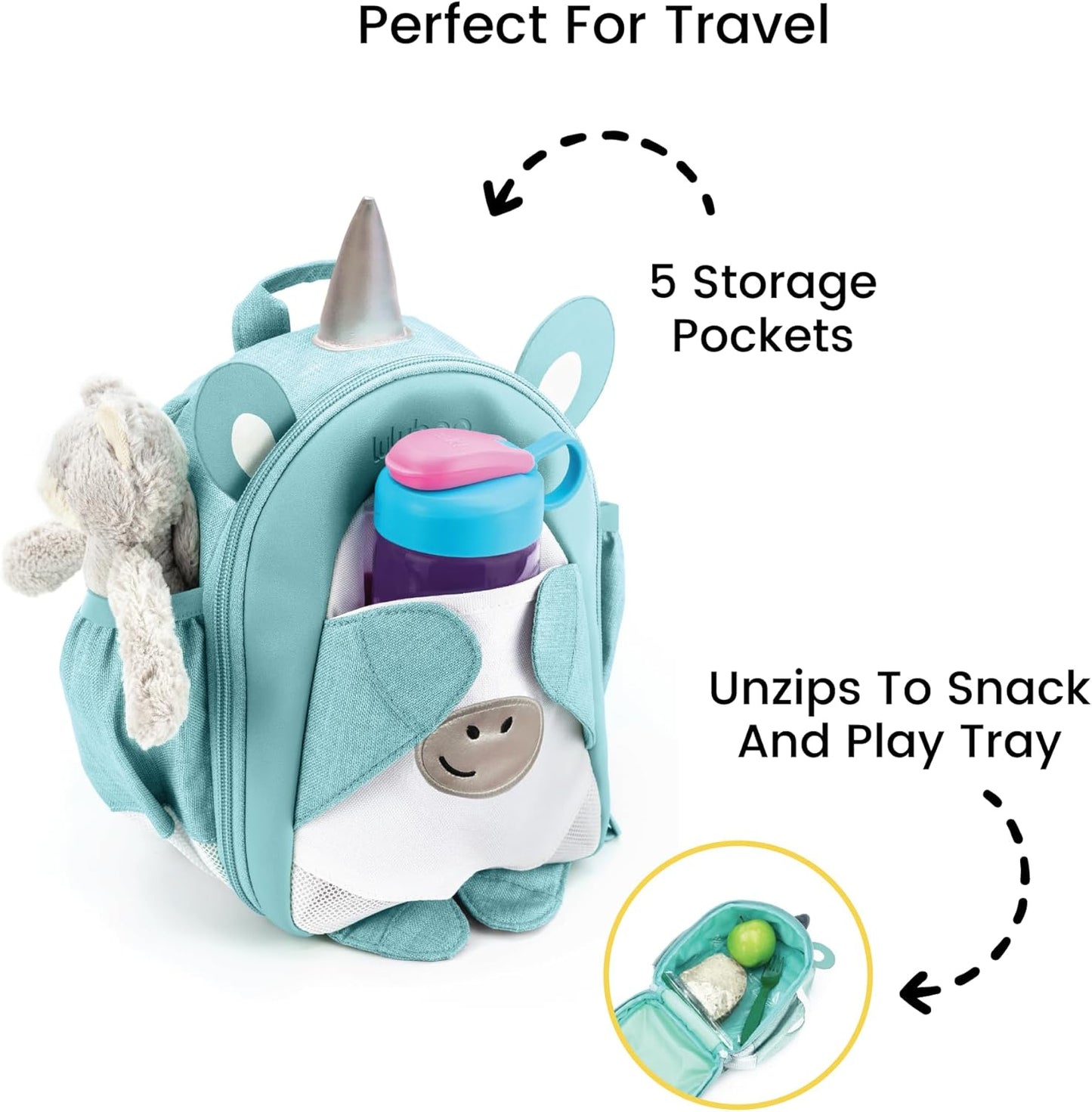 Toddler Backpack Leash - Baby Walking Harness & Anti-Lost Wrist Tether - Kids Backpack 5 Storage Pockets and 2 Adjustable Child Leashes for Kids 1, 2,3,4,5,6,7 Years Old - Ultra-Soft - Unicorn