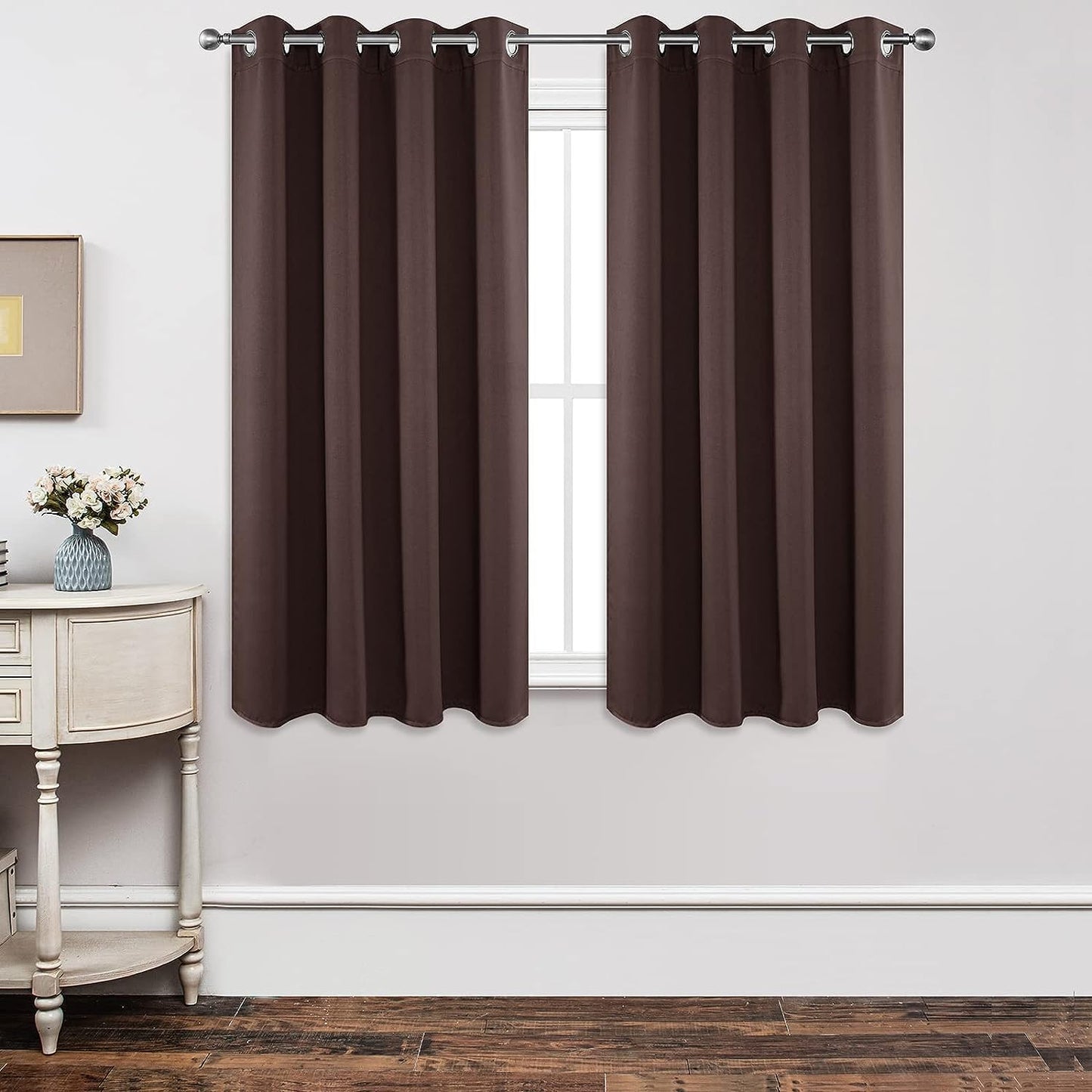 Joydeco Blackout Curtains 63 inch Length 2 Panels Set, Thermal Insulated Long Curtains & Drapes 2 Burg, Room Darkening Grommet Drapes for Bedroom Living Room Windows (W42 x L63 Inch, Chocolate)