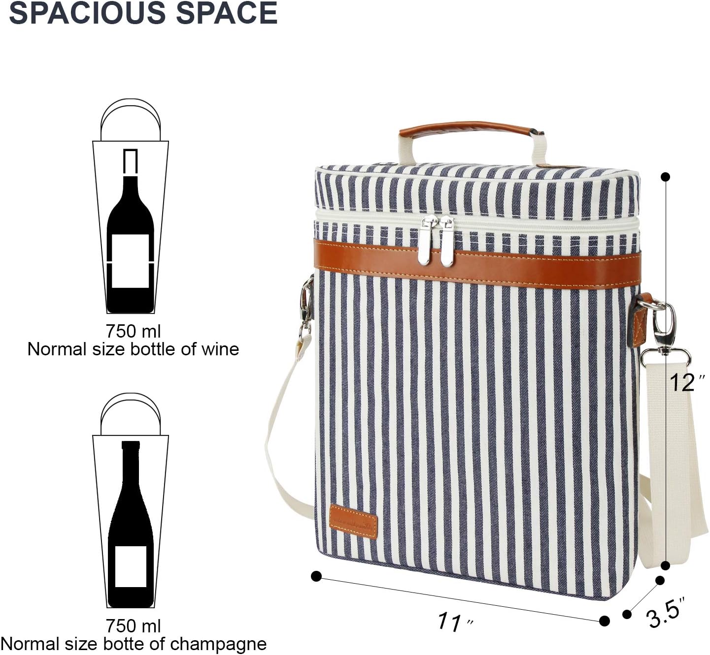 ZORMY 3 Bottle Insulated Wine Tote Cooler Bag, Portable Wine Carrier with Corkscrew Opener and Shoulder Strap for Beach Travel Picnic, Unique Wine Carrier for Wine Lover Gifts