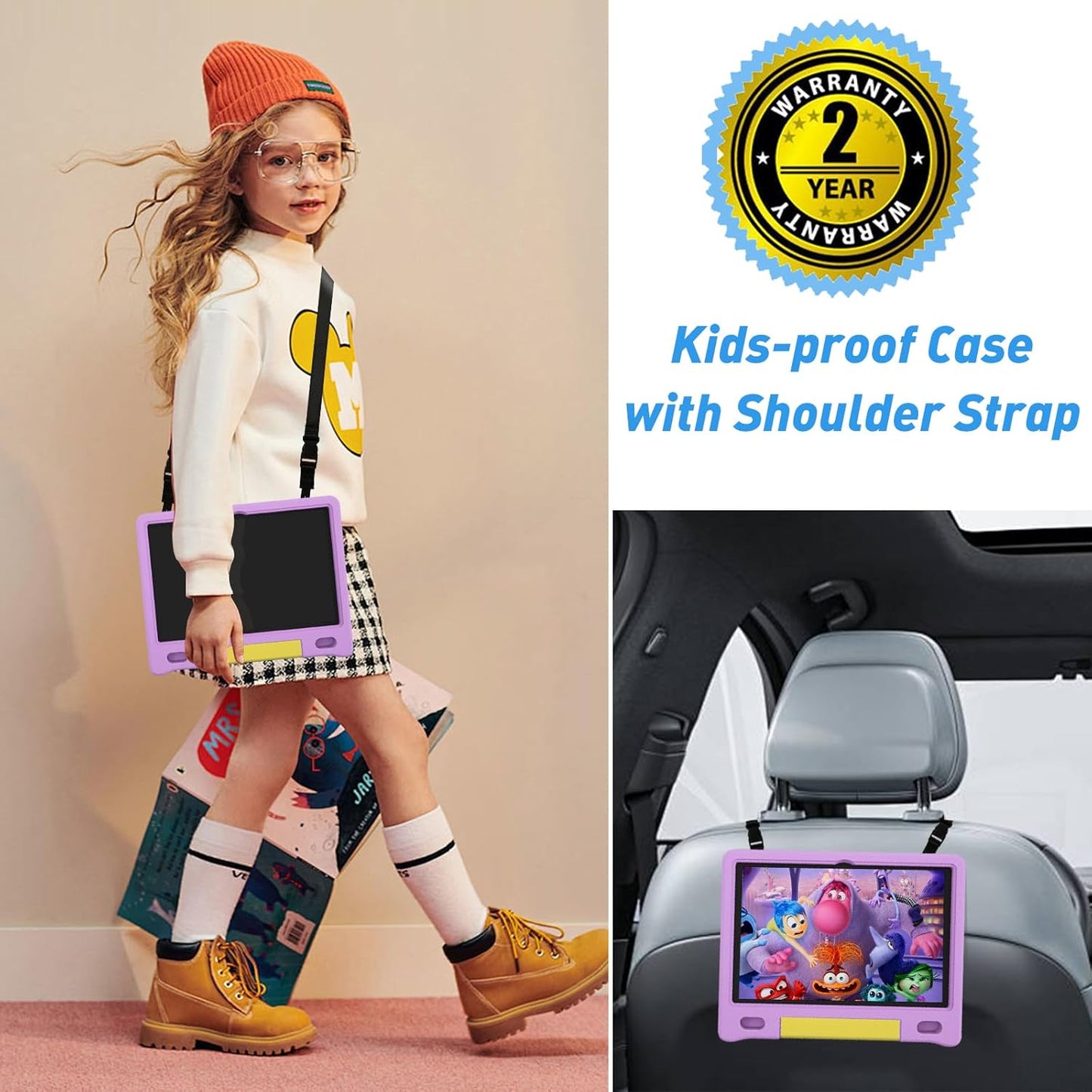 Kids Tablet, 10.1 Inch Tablet for Kids, Android 14, 64GB, Octa-Core CPU, WiFi, Big Battery, Kids Conten, Parental Control, HD Display Children Age 3-12, Bluetooth, Purple Case