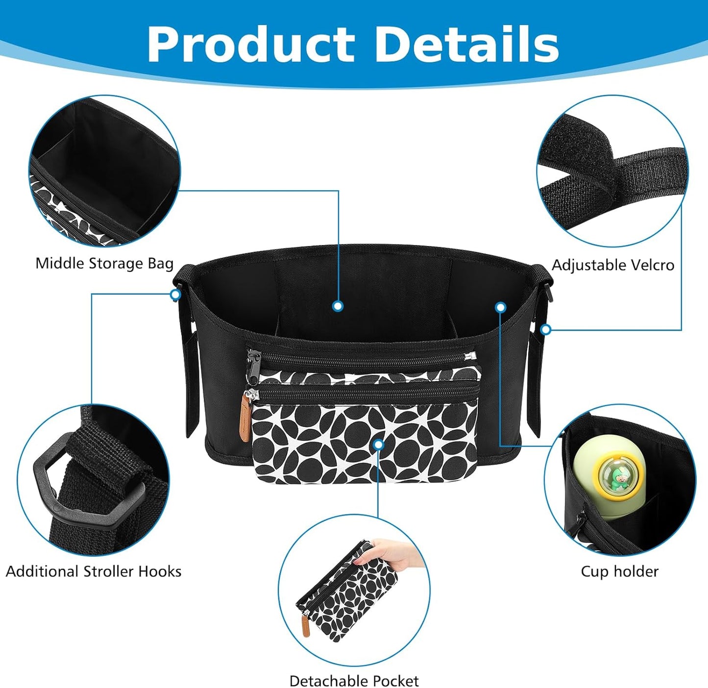 Accmor Universal Stroller Organizer with Detachable Phone Bag, Stroller Bag Caddy Organizer Stroller Accessories for Uppababy, Baby Jogger, Nuna, Doona, Britax Strollers