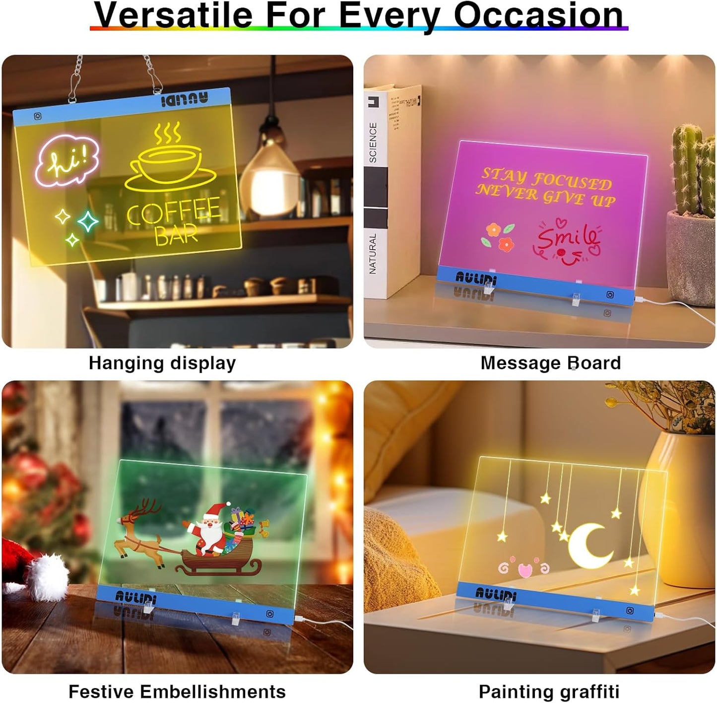 LED Note Board with Colors, Acrylic Dry Erase Board with Light, 16"x12" 6-Color Neon Glow Memo LED Light-Up Message Note Board, Drawing Board, LED Writing Pad with Touch Control (Stand/Hanging)