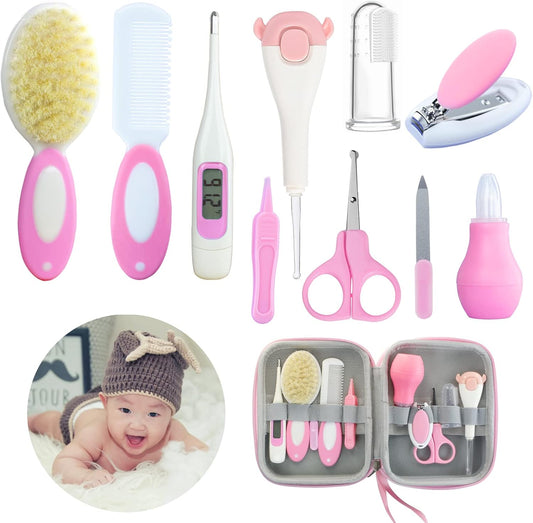 Baby Care Kits,Baby Grooming Kit,10 in 1 Newborn Essentials Must Haves,Baby Nail Clippers Baby Brush Baby Comb Earpick Nose Cleaning Tool Baby Nail File Nursing Baby Kit （Pink）