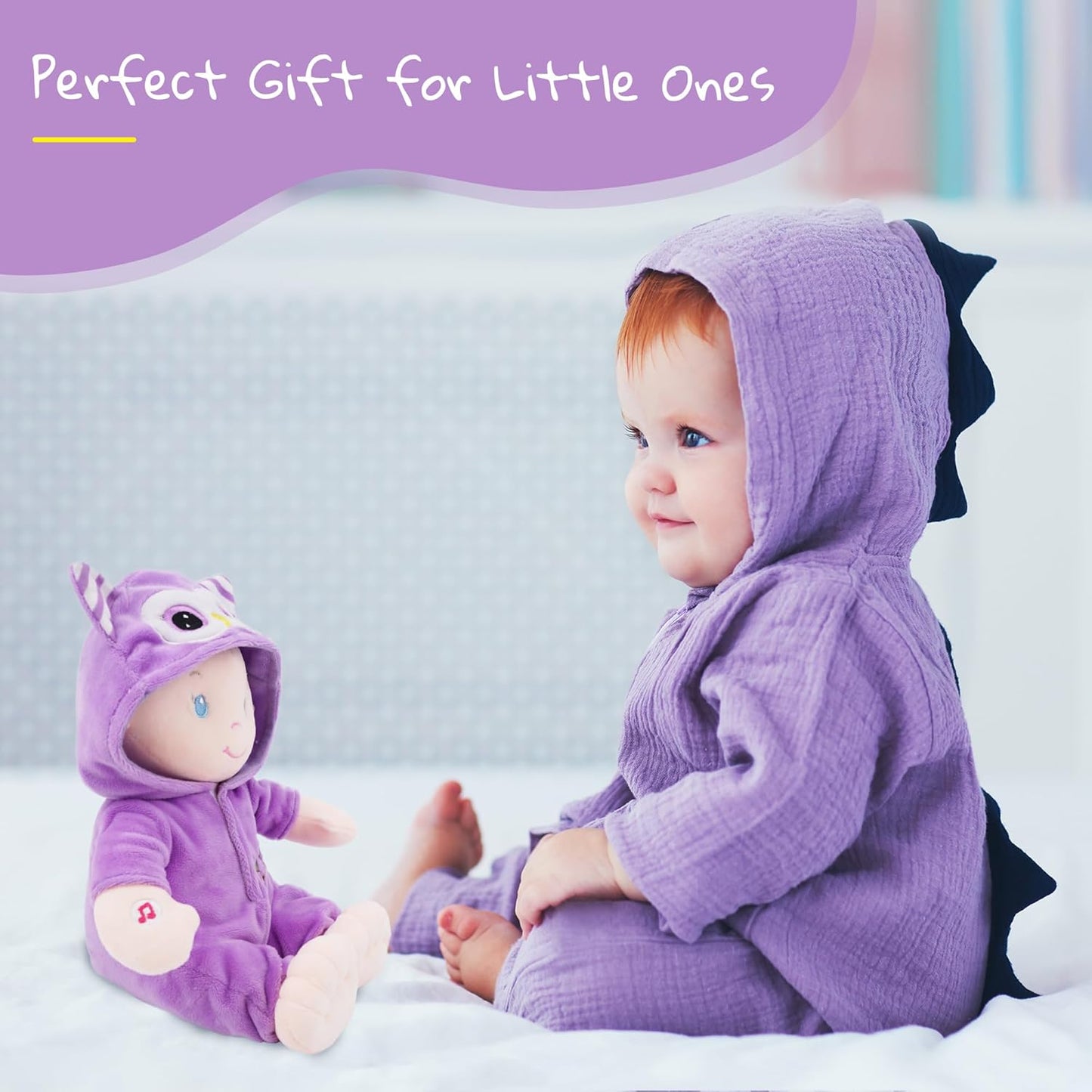 June Garden 12" Soothing Music Sweet Dolly Bedtime Owl - Interactive Stuffed Ultra Soft Talking Baby Doll for Birth and Up